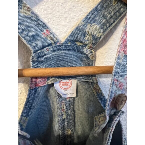 Toddler Girl floral print denim jumpsuit skirt button down 3T - Picture 3 of 5